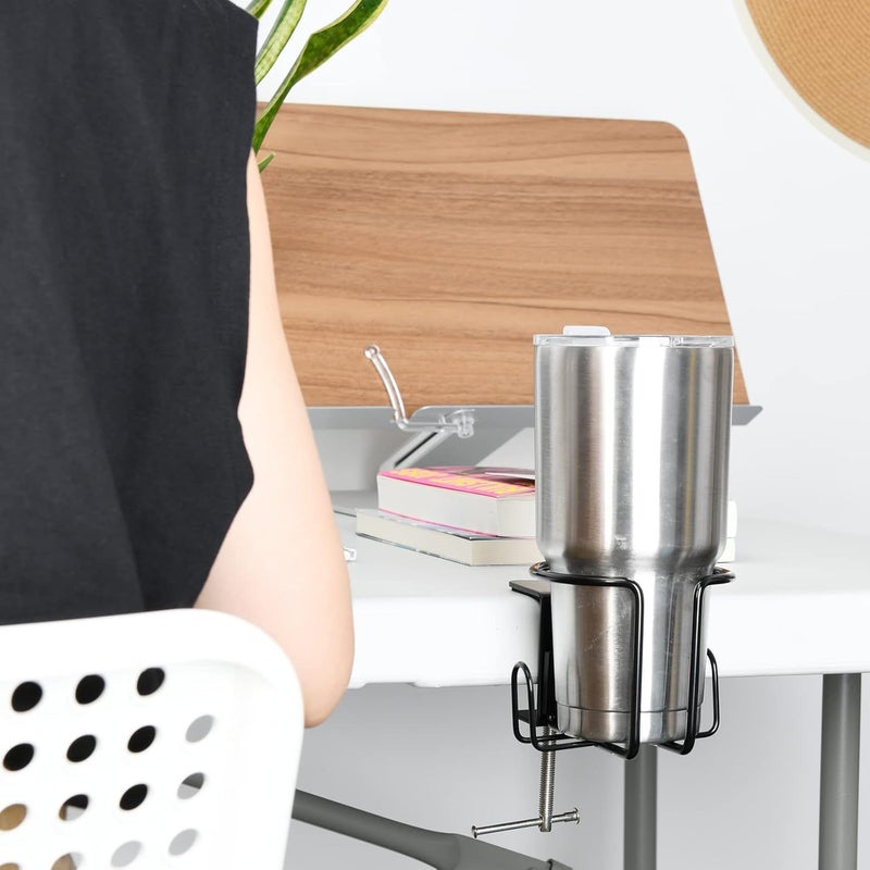 LEKUSHA Large Desk Cup Holder, Clip On Table Cup Holder, Anti-Spill Drink Holder for Lawn Chair, Horizontal or Vertical Mount, Pack of 2, Black - Image 4